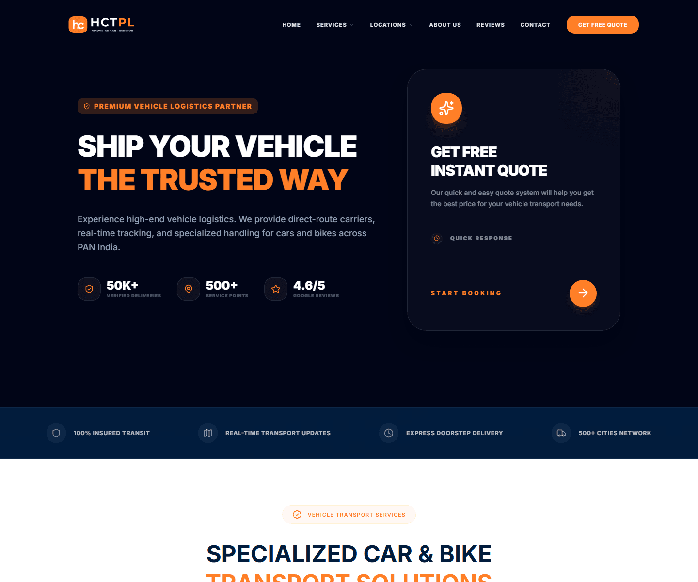 HCTPL Vehicle Transport website preview