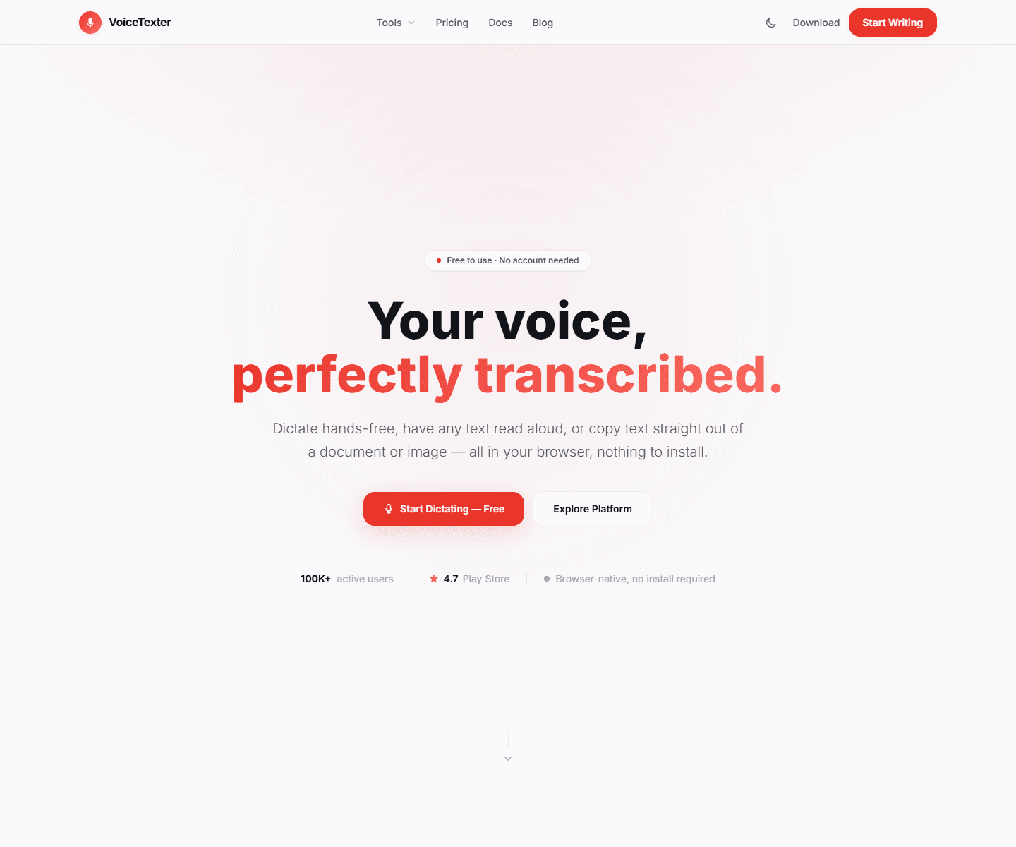 VoiceTexter website preview
